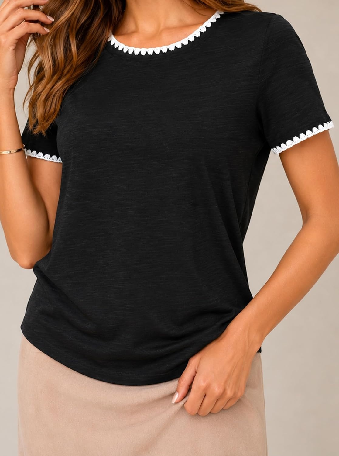image:imageAvanova Ringer Tee Women Contrast Trim Short Sleeve Shirts Casual Summer Cotton T ShirtBlack