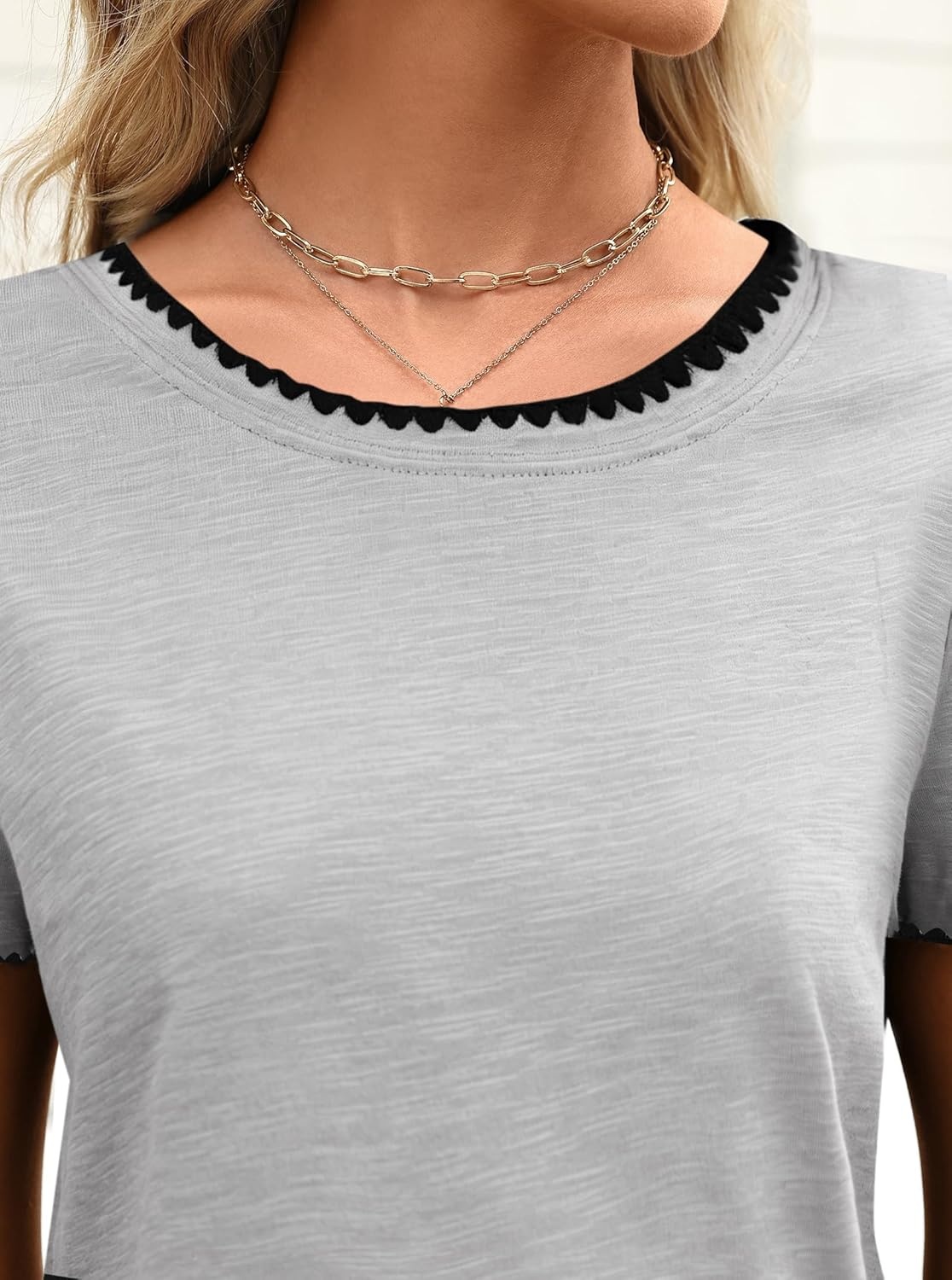 image:imageAvanova Ringer Tee Women Contrast Trim Short Sleeve Shirts Casual Summer Cotton T ShirtGrey Black