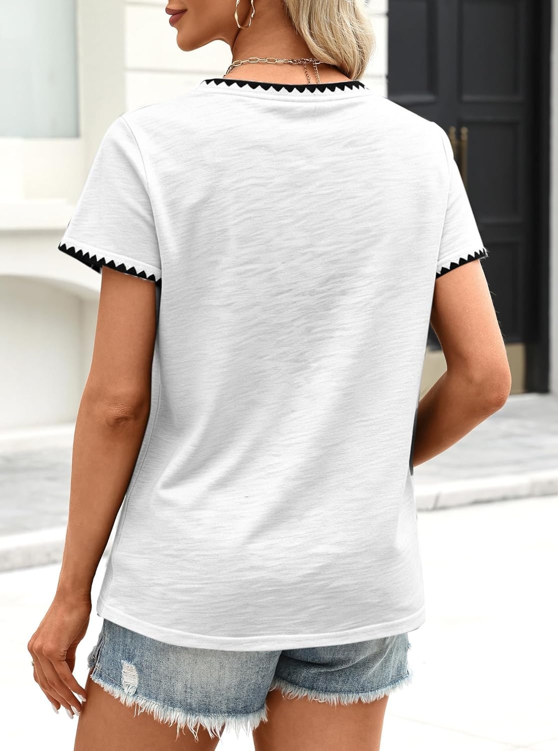 image:imageAvanova Ringer Tee Women Contrast Trim Short Sleeve Shirts Casual Summer Cotton T ShirtWhite