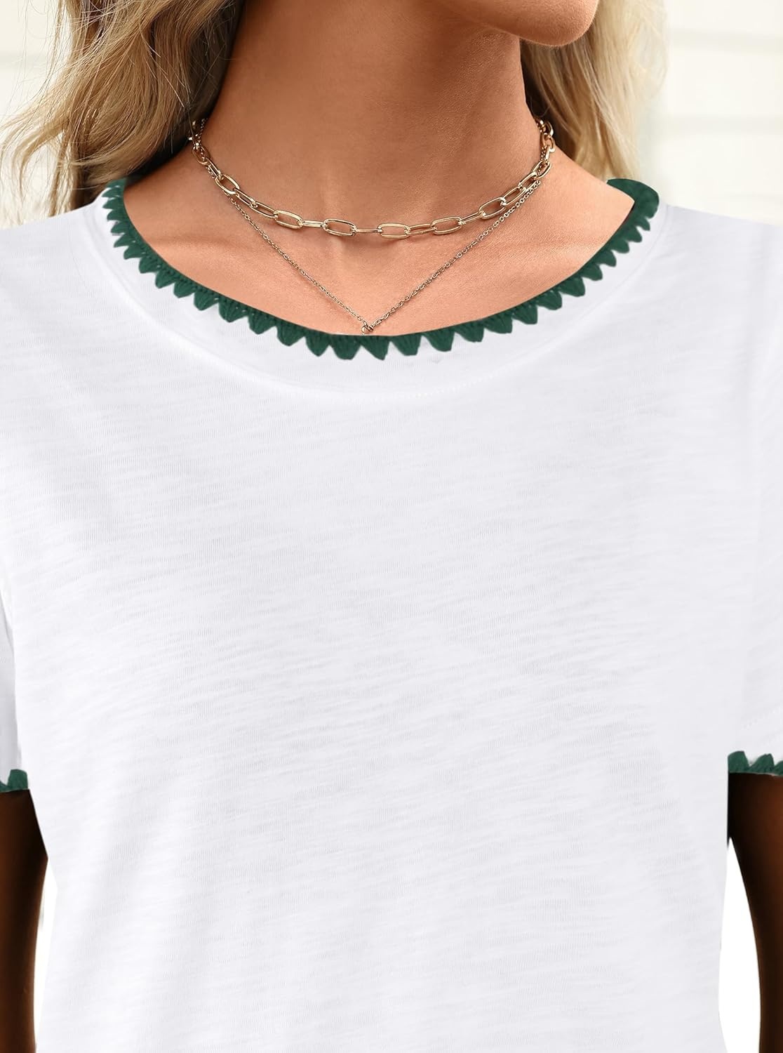 image:imageAvanova Ringer Tee Women Contrast Trim Short Sleeve Shirts Casual Summer Cotton T ShirtWhite Green