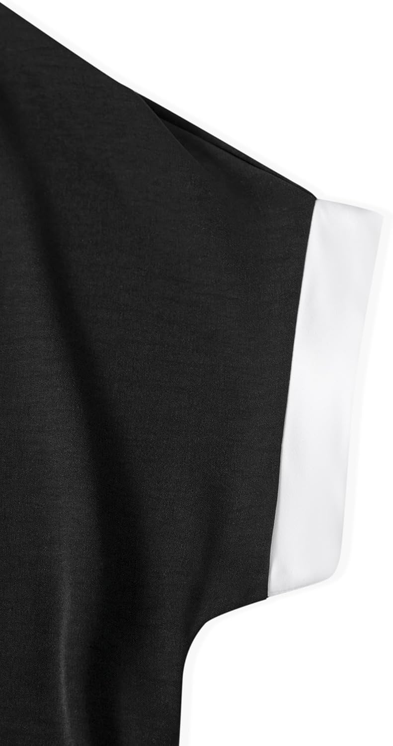 image:imageAvanova Women Color Block V Neck Short Sleeve Blouses Shirts Work Elegant Dressy TopsBlack White