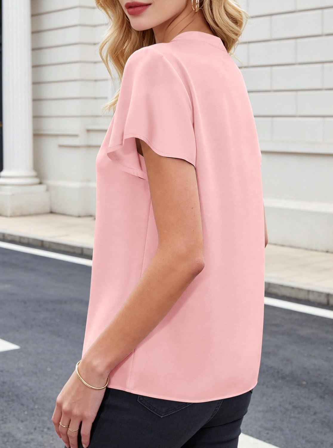 image:imageAvanova Women Color Block V Neck Short Sleeve Blouses Shirts Work Elegant Dressy TopsPink