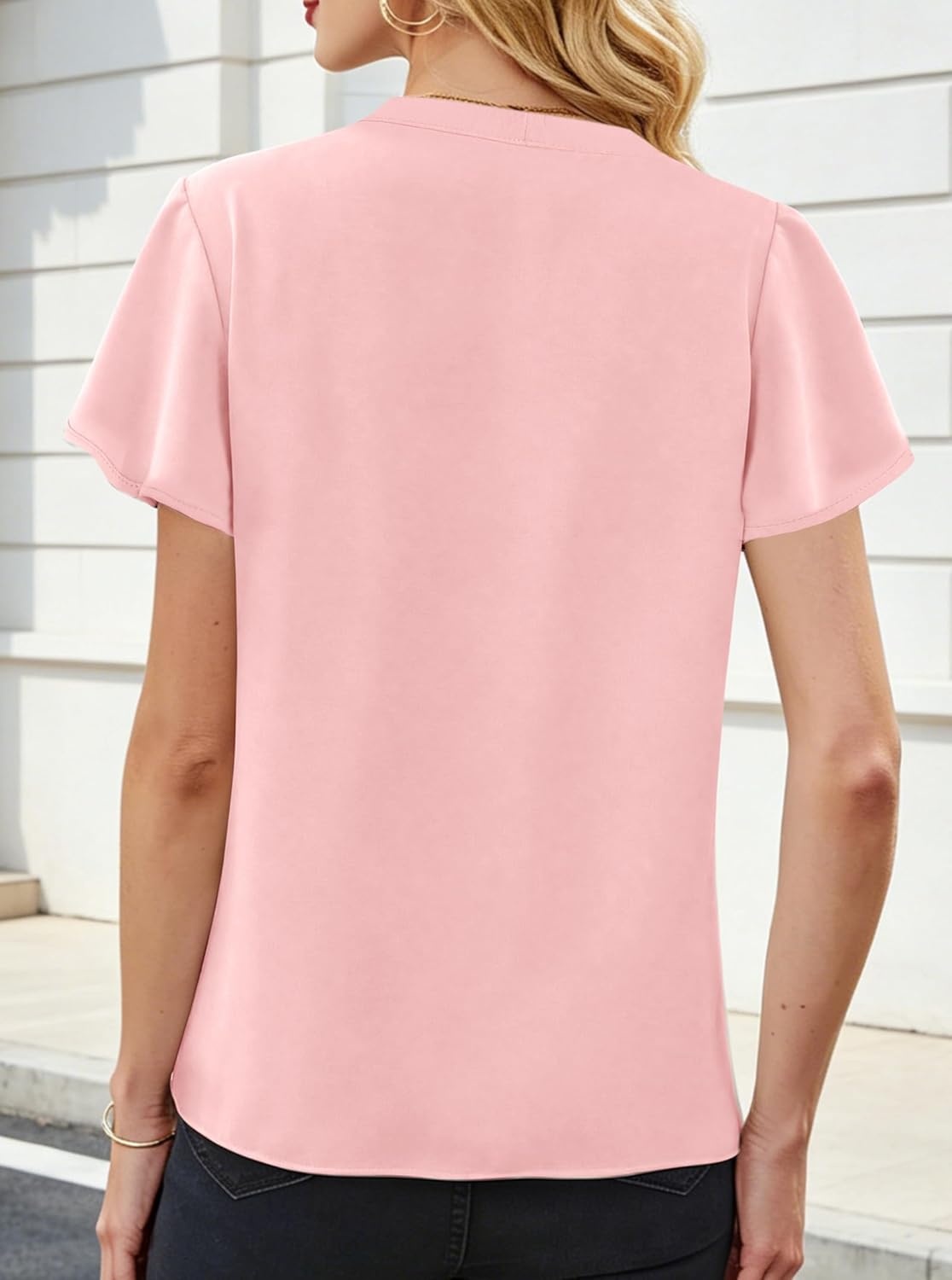 image:imageAvanova Women Color Block V Neck Short Sleeve Blouses Shirts Work Elegant Dressy TopsPink