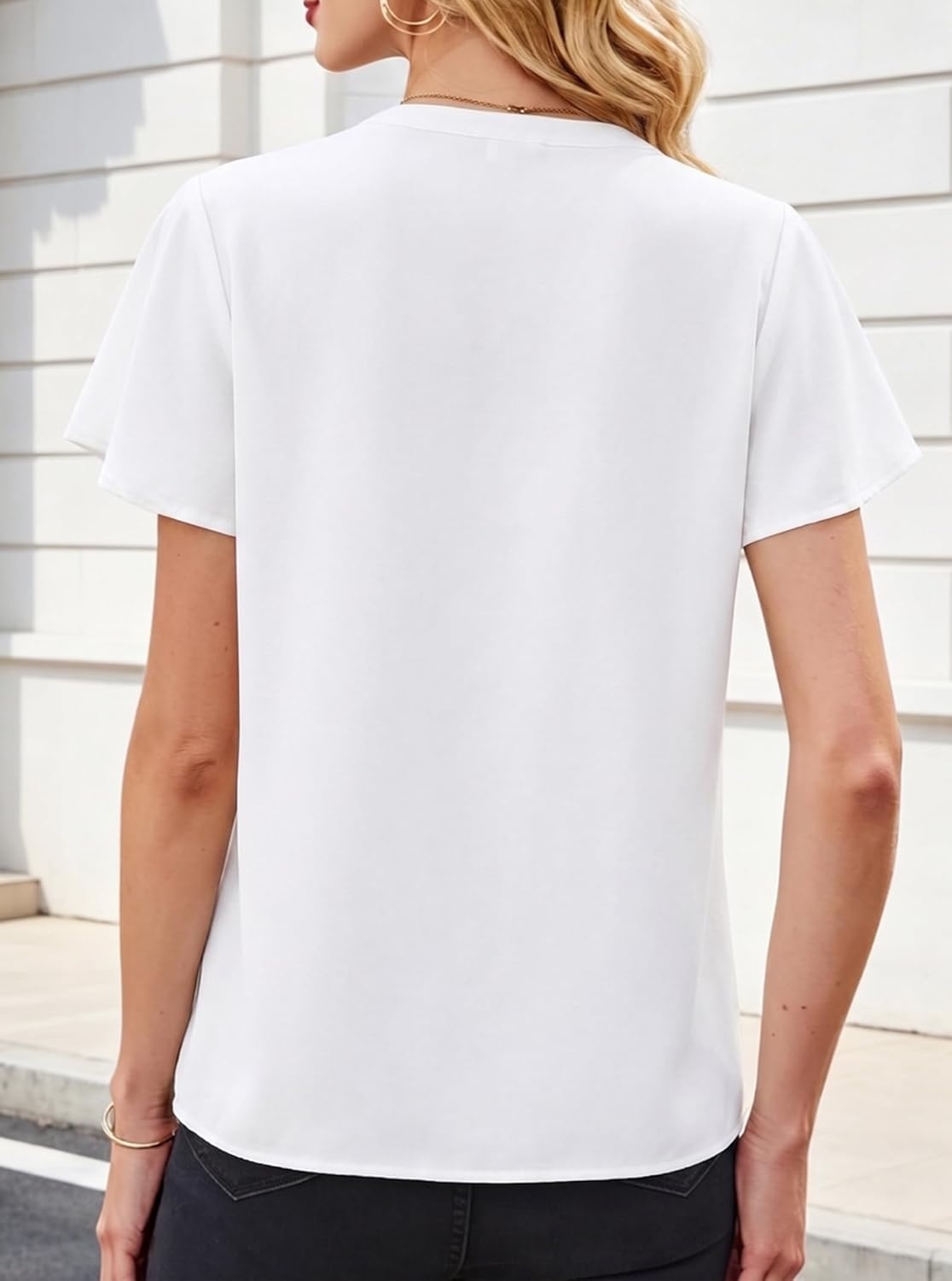 image:imageAvanova Women Color Block V Neck Short Sleeve Blouses Shirts Work Elegant Dressy TopsWhite