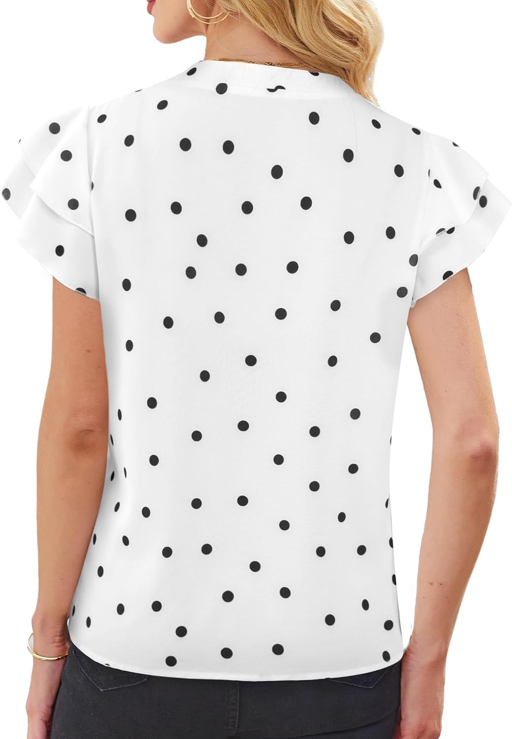 image:imageAvanova Women Color Block V Neck Short Sleeve Blouses Shirts Work Elegant Dressy TopsWhite Polka Dots