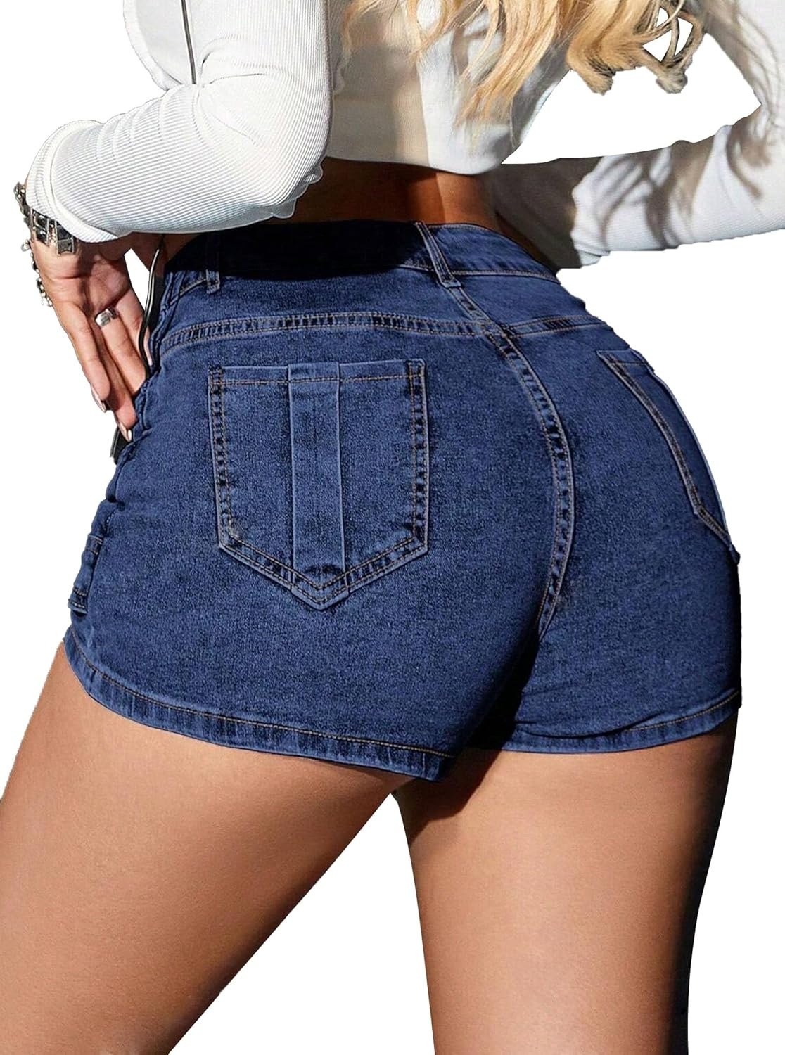 image:imageAvanova Women Denim Mini Skirt Jean Skort Sexy High Waist Asymmetrical Wrap Stretch Short SkirtsBlue E