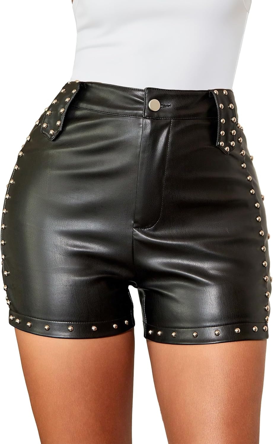 image:imageAvanova Women Faux Leather High Waist Summer Shorts Lace Up Sexy ShortsBlack B