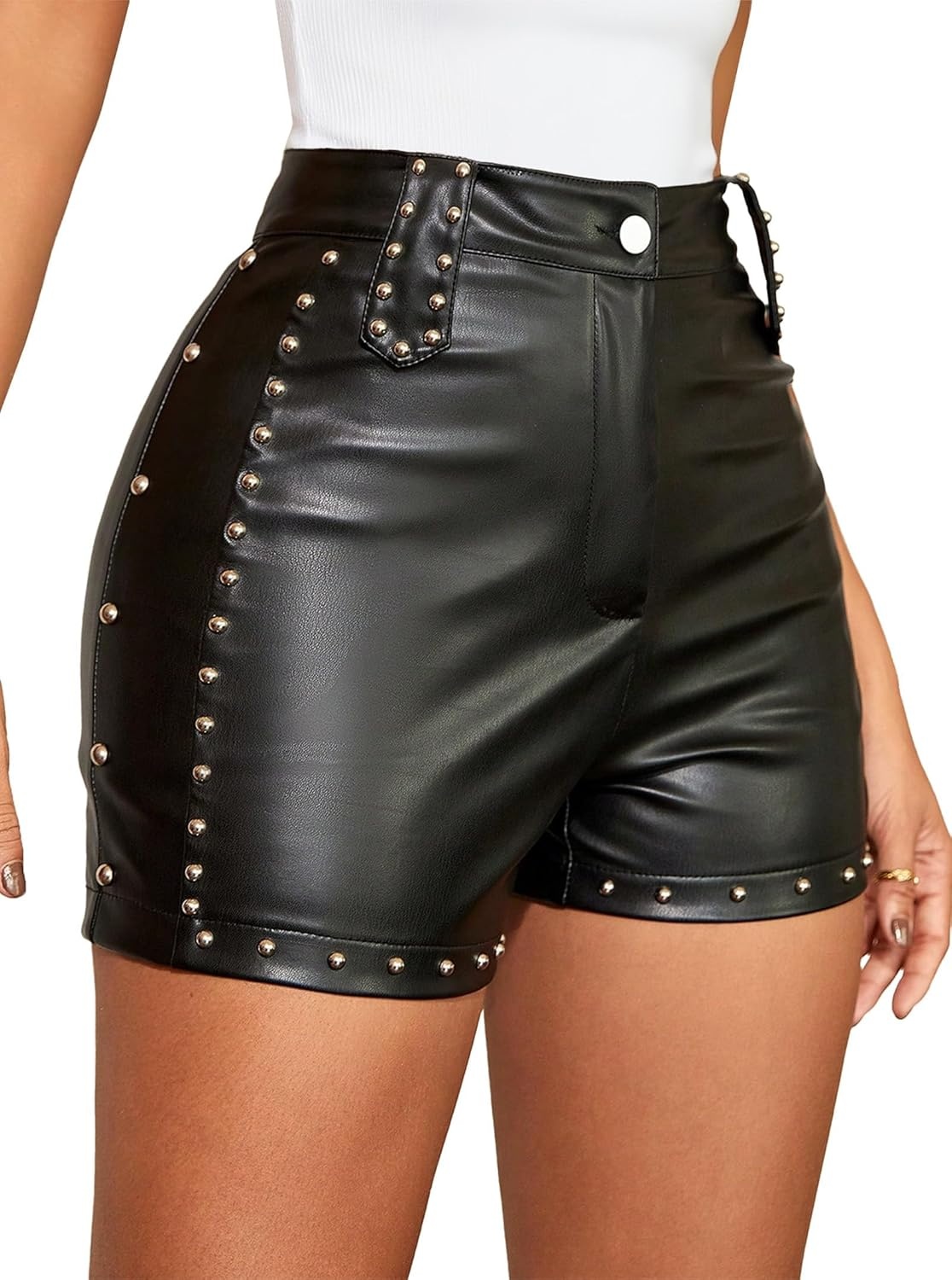 image:imageAvanova Women Faux Leather High Waist Summer Shorts Lace Up Sexy ShortsBlack B
