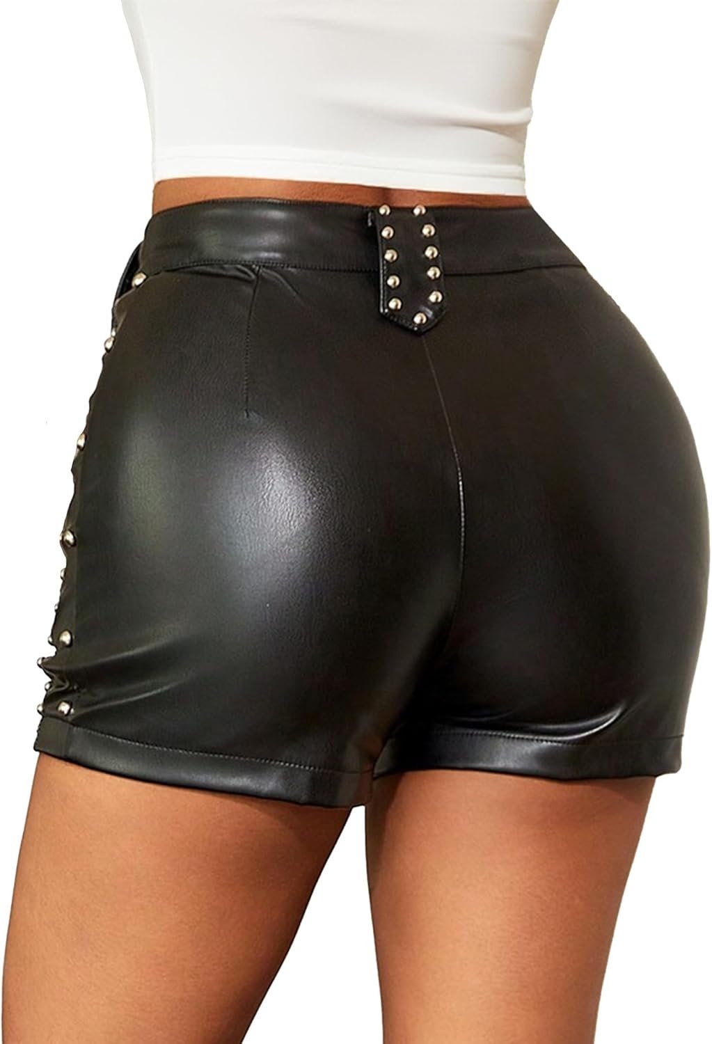 image:imageAvanova Women Faux Leather High Waist Summer Shorts Lace Up Sexy ShortsBlack B