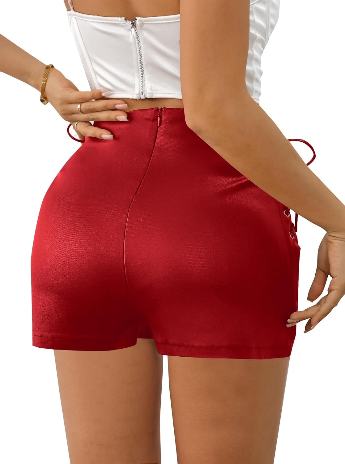 image:imageAvanova Women Faux Leather High Waist Summer Shorts Lace Up Sexy ShortsRed