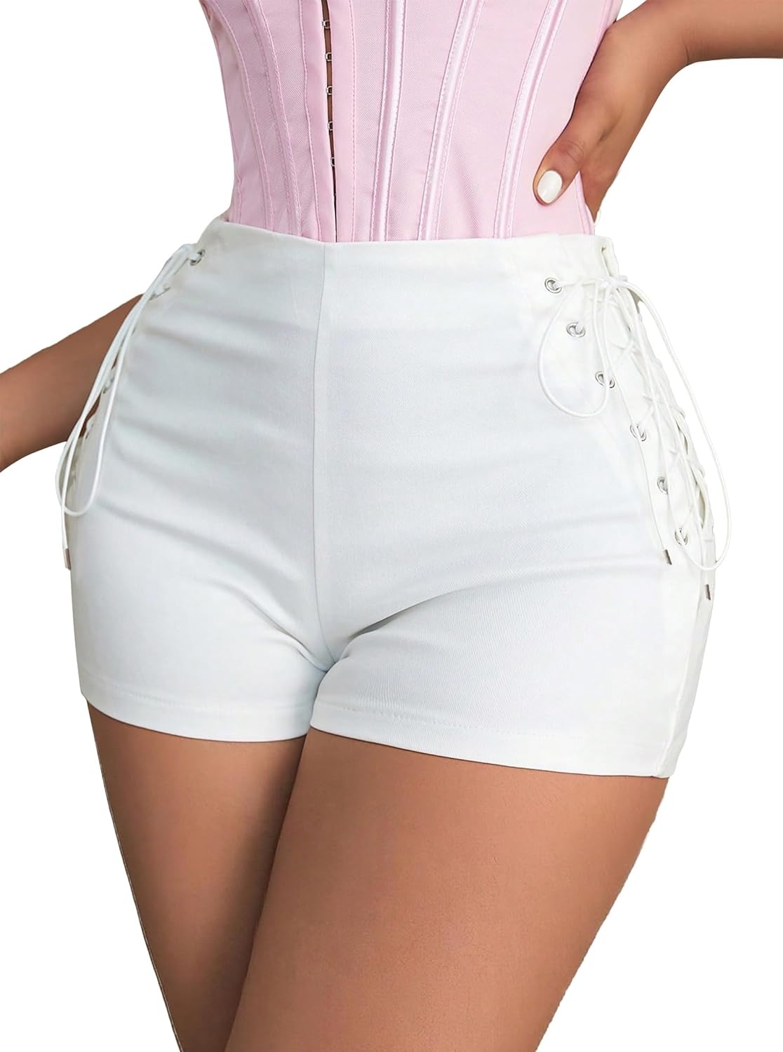 image:imageAvanova Women Faux Leather High Waist Summer Shorts Lace Up Sexy ShortsWhite