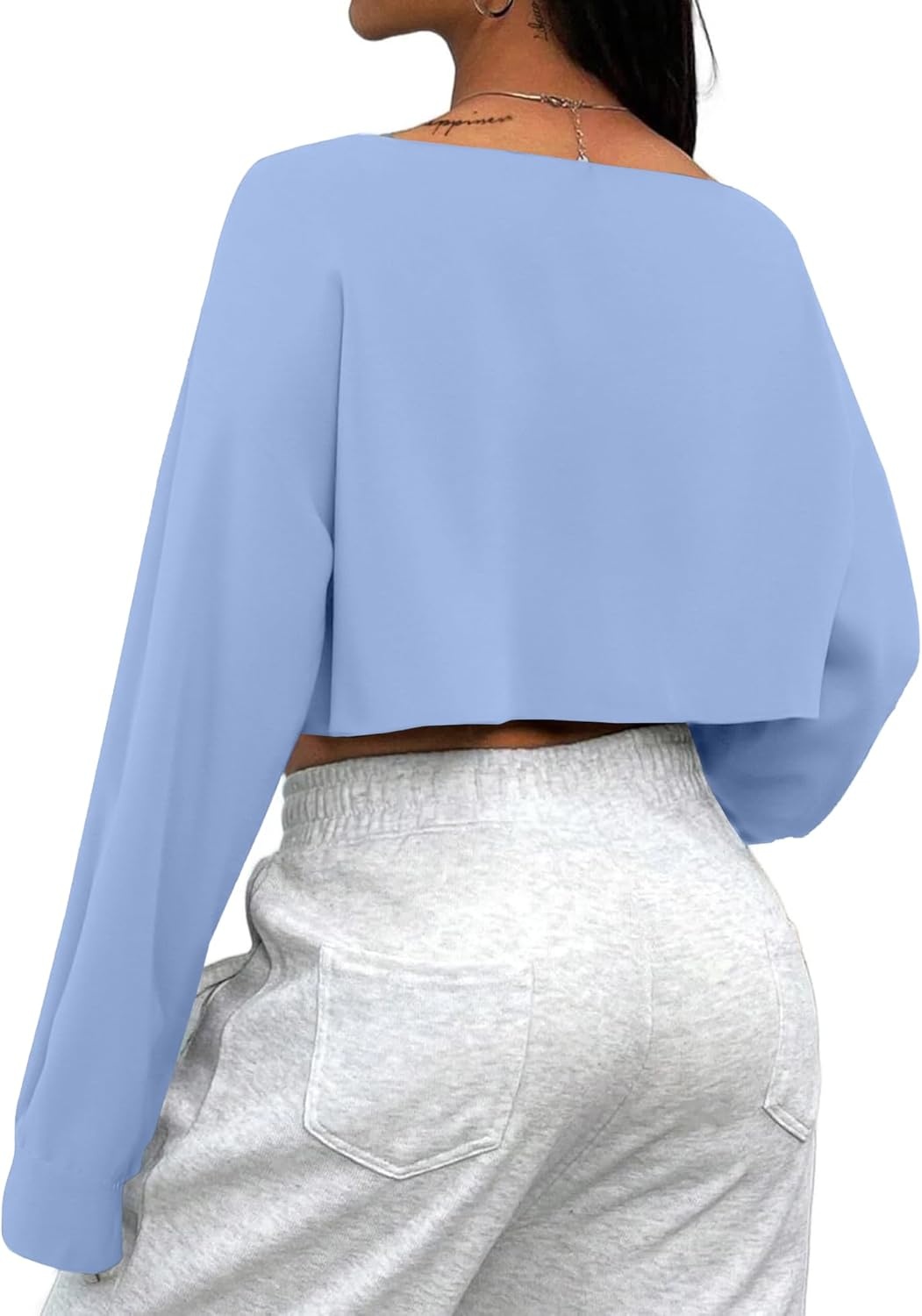 image:imageAvanova Women Off The Shoulder Crop Tops Long Sleeve T Shirts Oversized Loose TeeBaby Blue