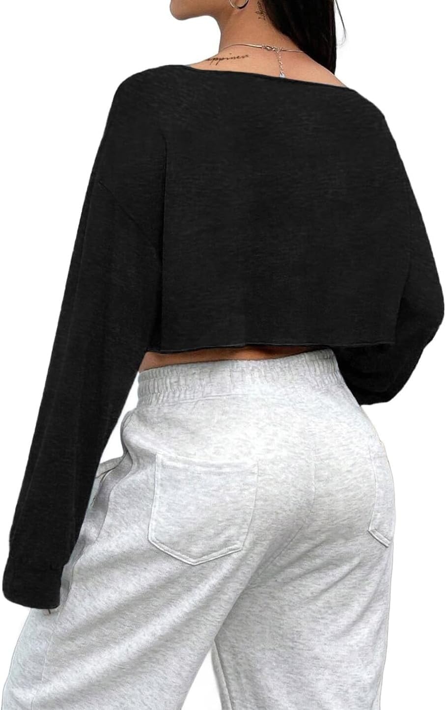 image:imageAvanova Women Off The Shoulder Crop Tops Long Sleeve T Shirts Oversized Loose TeeBlack
