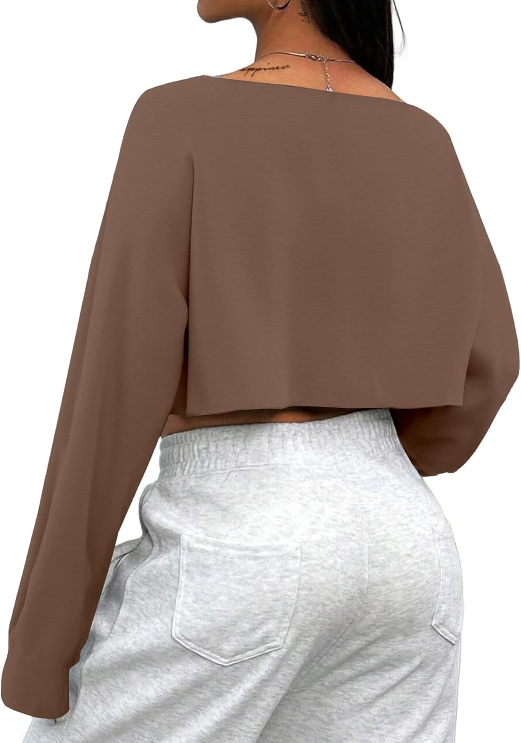 image:imageAvanova Women Off The Shoulder Crop Tops Long Sleeve T Shirts Oversized Loose TeeBrown