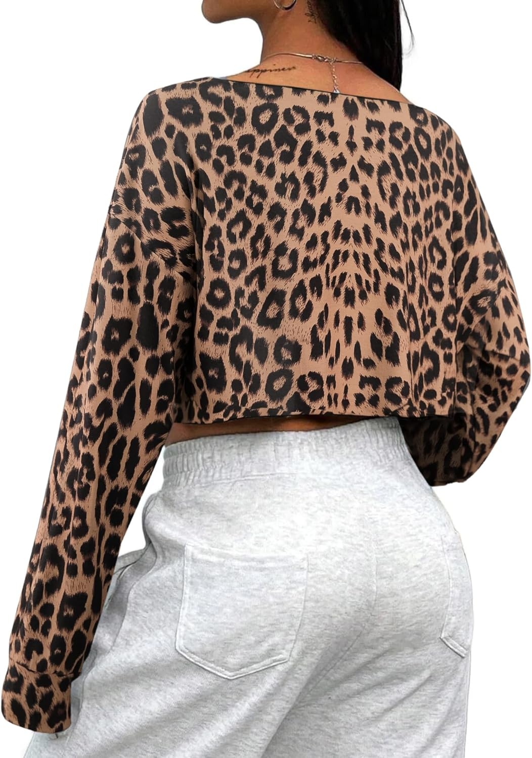 image:imageAvanova Women Off The Shoulder Crop Tops Long Sleeve T Shirts Oversized Loose TeeBrown Leopard