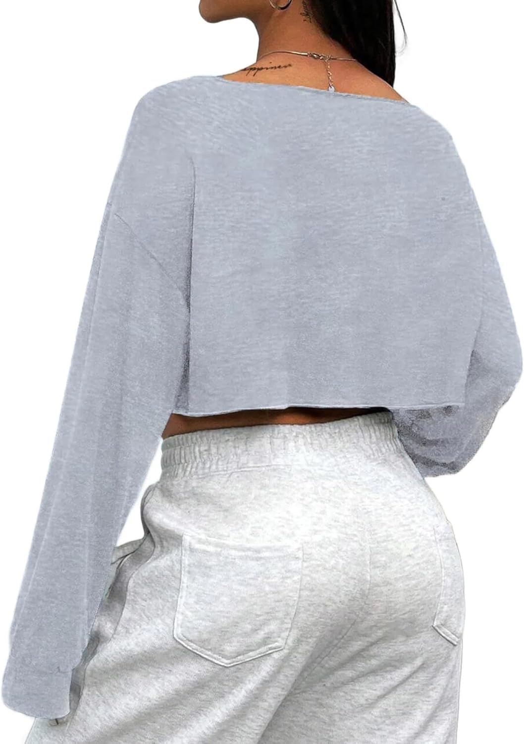image:imageAvanova Women Off The Shoulder Crop Tops Long Sleeve T Shirts Oversized Loose TeeGrey