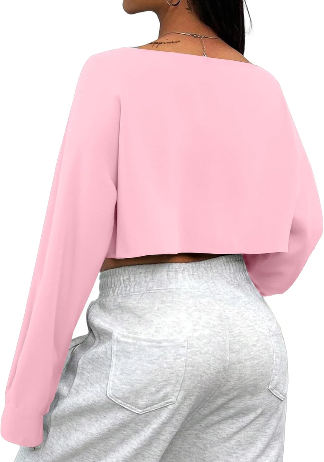 image:imageAvanova Women Off The Shoulder Crop Tops Long Sleeve T Shirts Oversized Loose TeePink