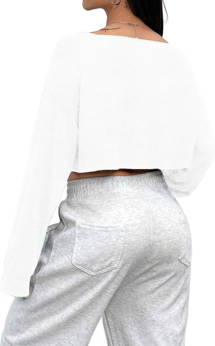 image:imageAvanova Women Off The Shoulder Crop Tops Long Sleeve T Shirts Oversized Loose TeeWhite