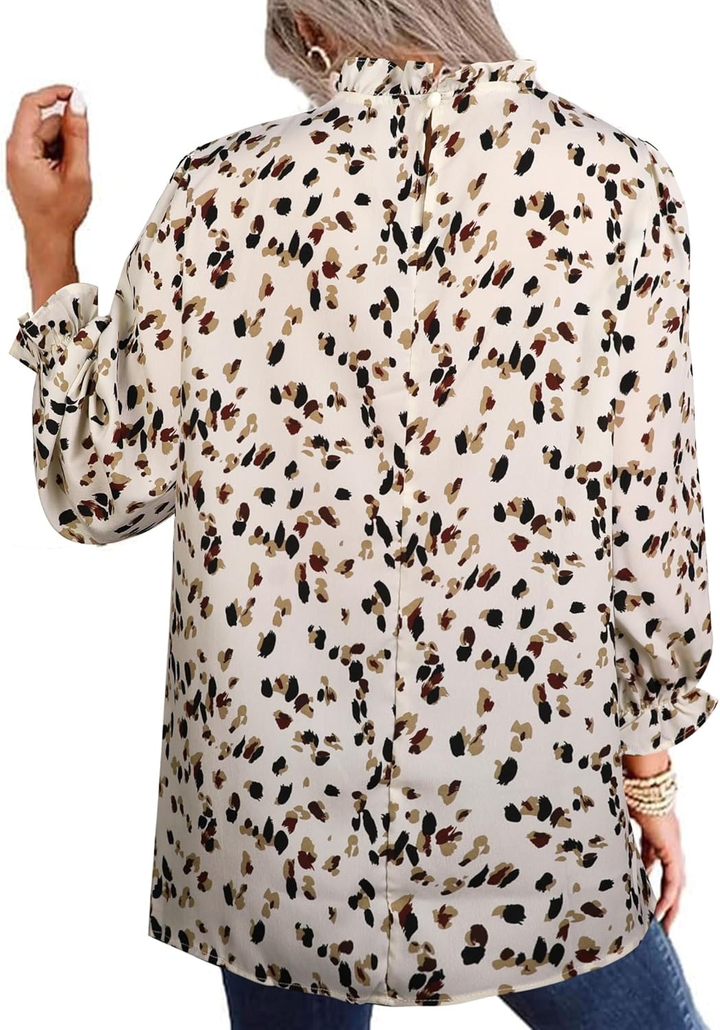image:imageAvanova Women Polka Dot Long Sleeve Blouse Shirts Work Mock Neck Ruffle TopBeige Dots
