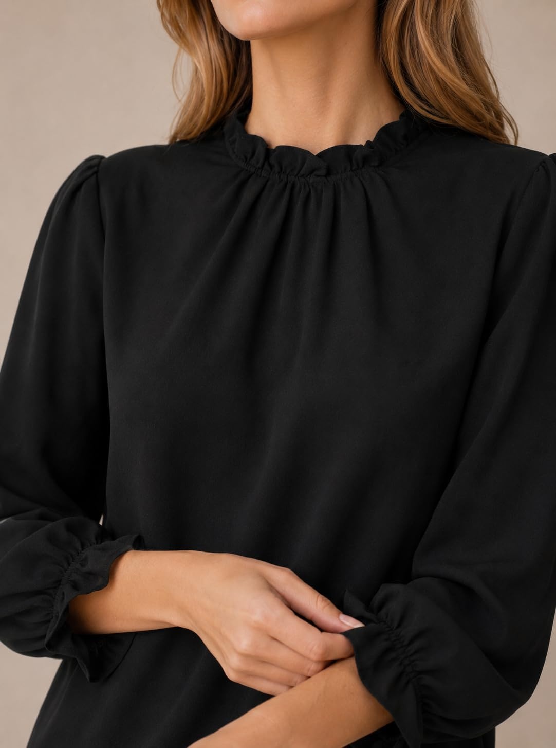 image:imageAvanova Women Polka Dot Long Sleeve Blouse Shirts Work Mock Neck Ruffle TopBlack