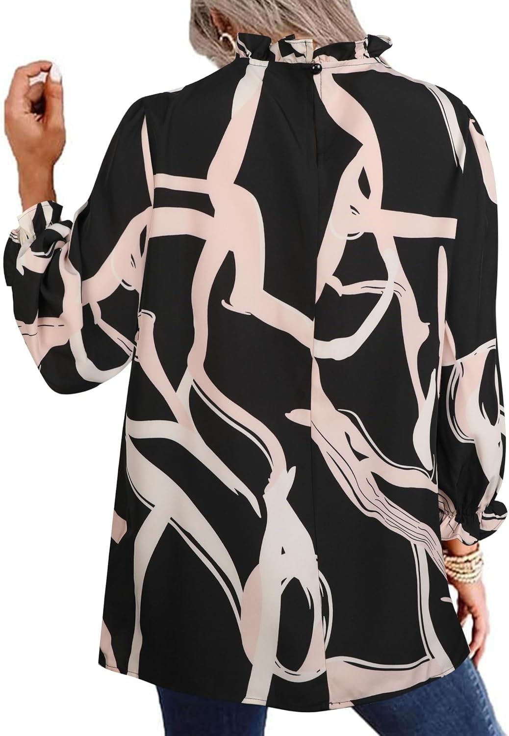 image:imageAvanova Women Polka Dot Long Sleeve Blouse Shirts Work Mock Neck Ruffle TopBlack Beige