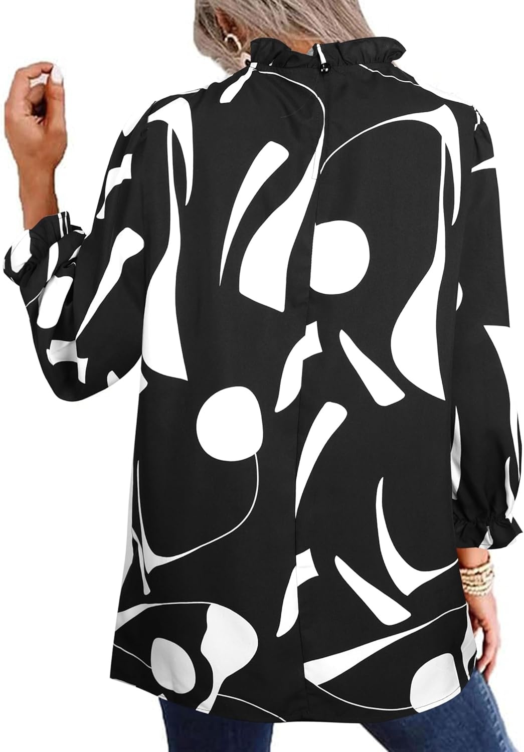 image:imageAvanova Women Polka Dot Long Sleeve Blouse Shirts Work Mock Neck Ruffle TopBlack White