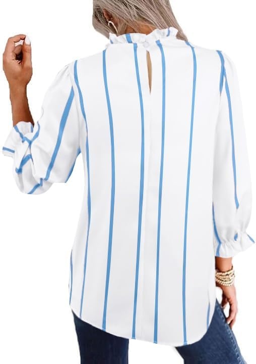 image:imageAvanova Women Polka Dot Long Sleeve Blouse Shirts Work Mock Neck Ruffle TopBlue White a