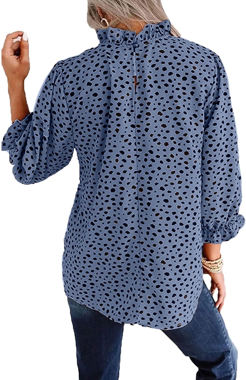 image:imageAvanova Women Polka Dot Long Sleeve Blouse Shirts Work Mock Neck Ruffle TopLeopard Blue