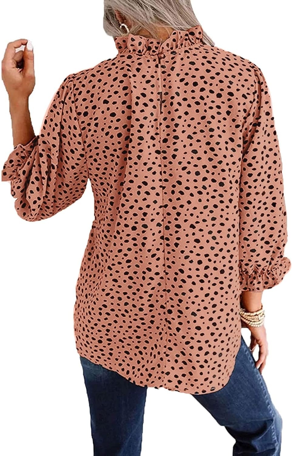image:imageAvanova Women Polka Dot Long Sleeve Blouse Shirts Work Mock Neck Ruffle TopLeopard Pink