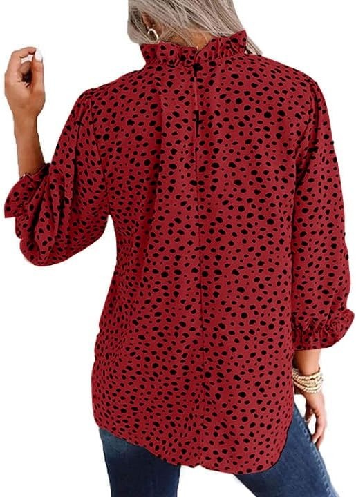 image:imageAvanova Women Polka Dot Long Sleeve Blouse Shirts Work Mock Neck Ruffle TopLeopard Red