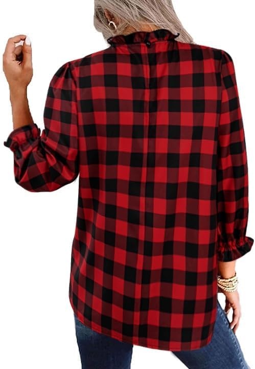 image:imageAvanova Women Polka Dot Long Sleeve Blouse Shirts Work Mock Neck Ruffle TopRed Black