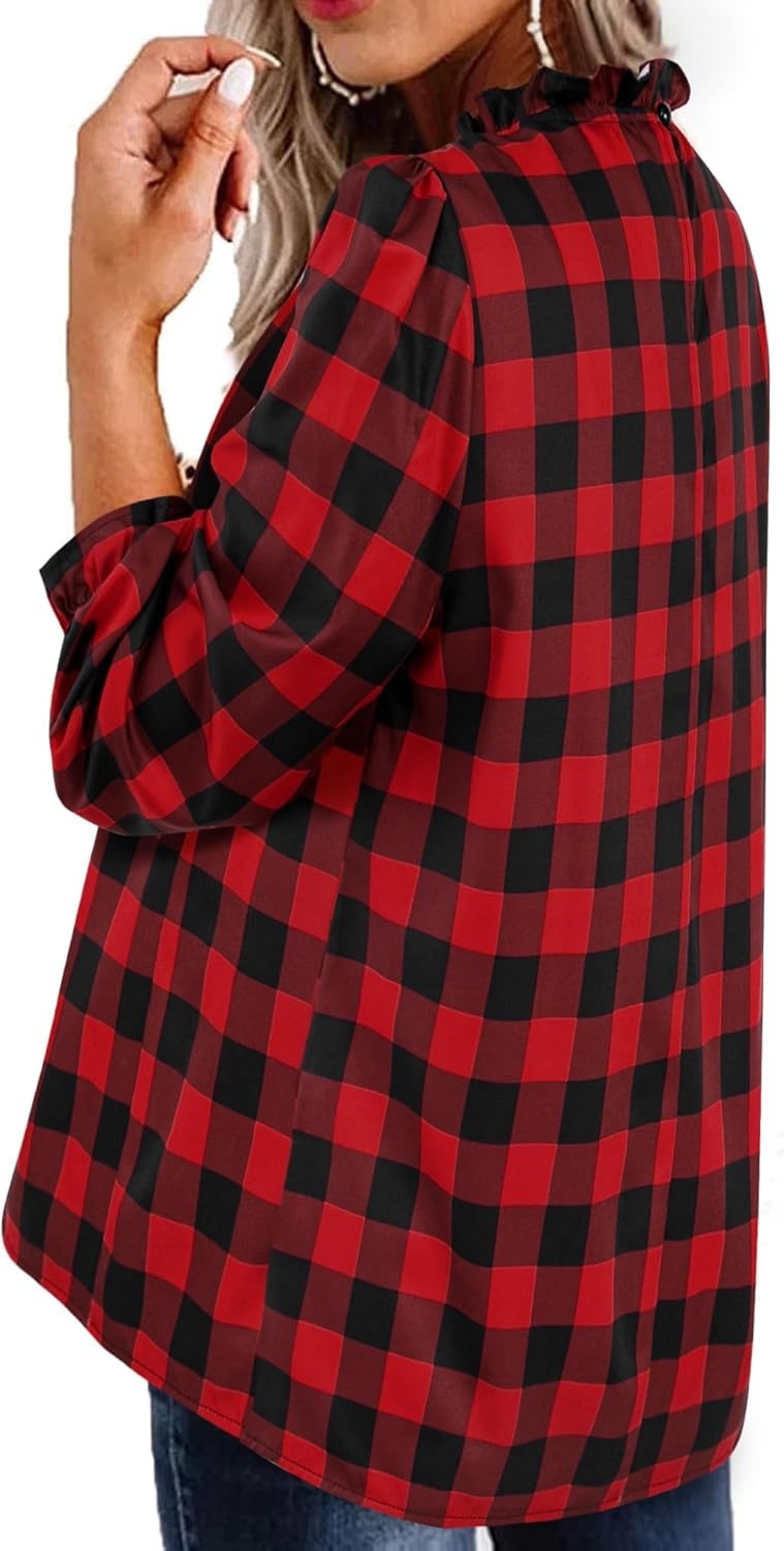 image:imageAvanova Women Polka Dot Long Sleeve Blouse Shirts Work Mock Neck Ruffle TopRed Black