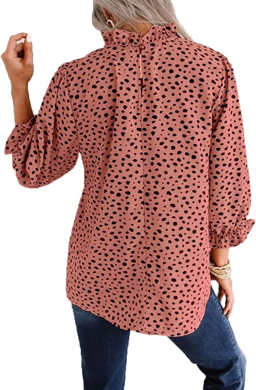 image:imageAvanova Women Polka Dot Long Sleeve Blouse Shirts Work Mock Neck Ruffle TopRust Red