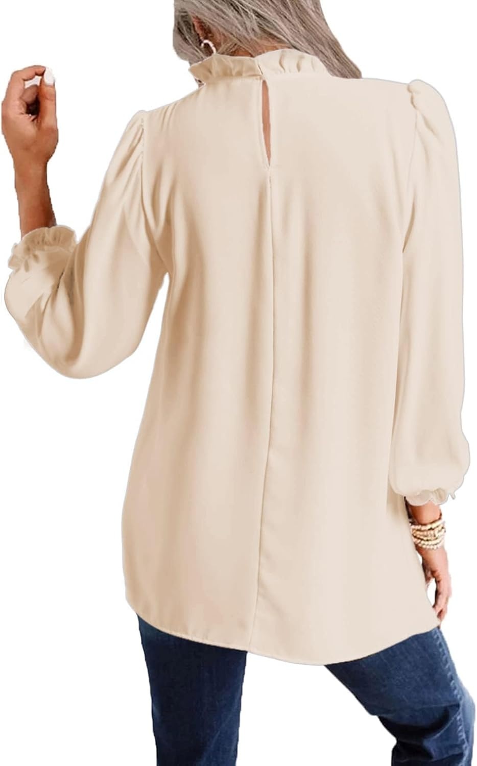 image:imageAvanova Women Polka Dot Long Sleeve Blouse Shirts Work Mock Neck Ruffle TopSolid Beige
