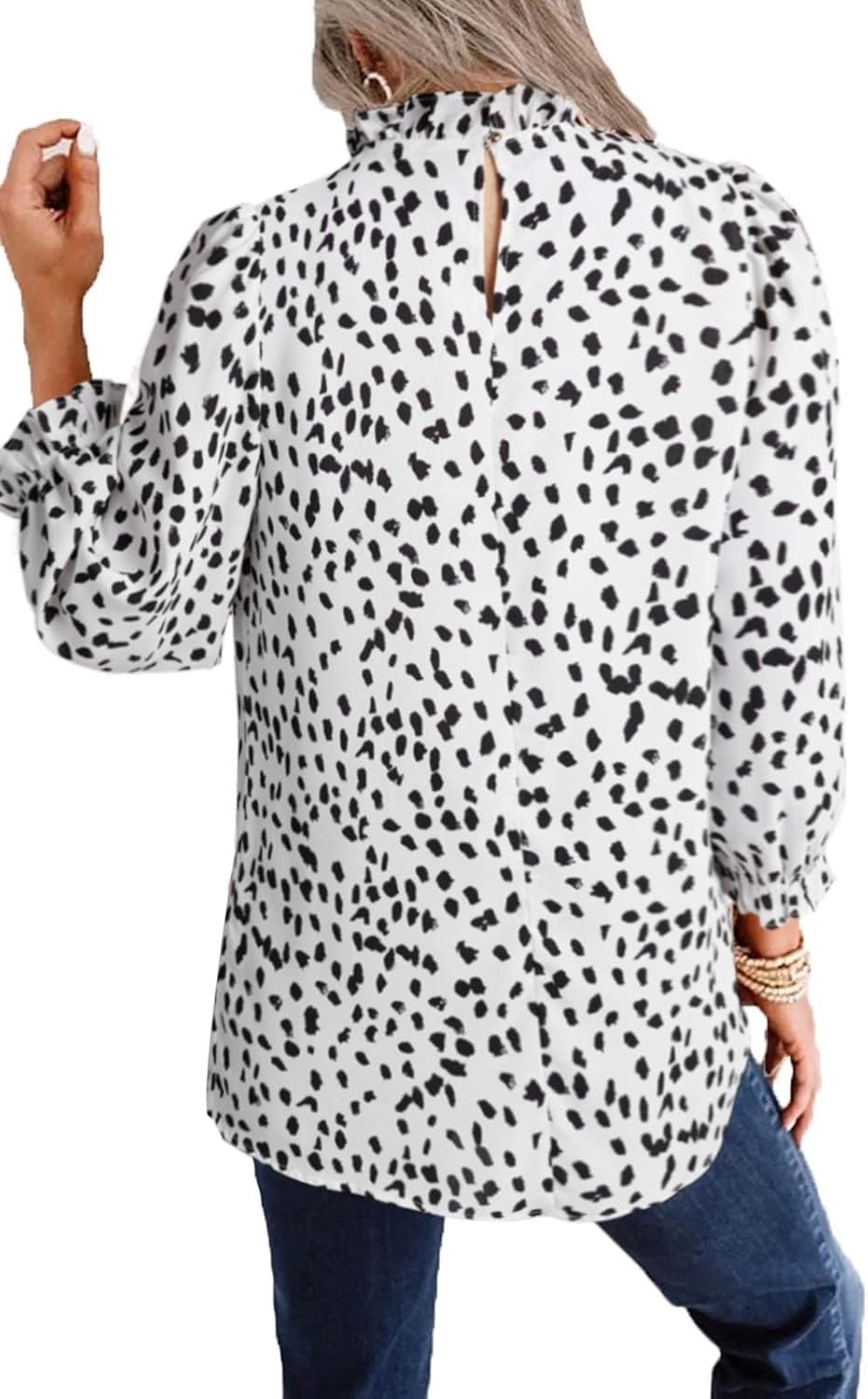 image:imageAvanova Women Polka Dot Long Sleeve Blouse Shirts Work Mock Neck Ruffle TopWhite