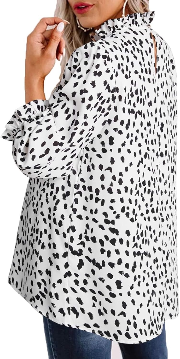 image:imageAvanova Women Polka Dot Long Sleeve Blouse Shirts Work Mock Neck Ruffle TopWhite
