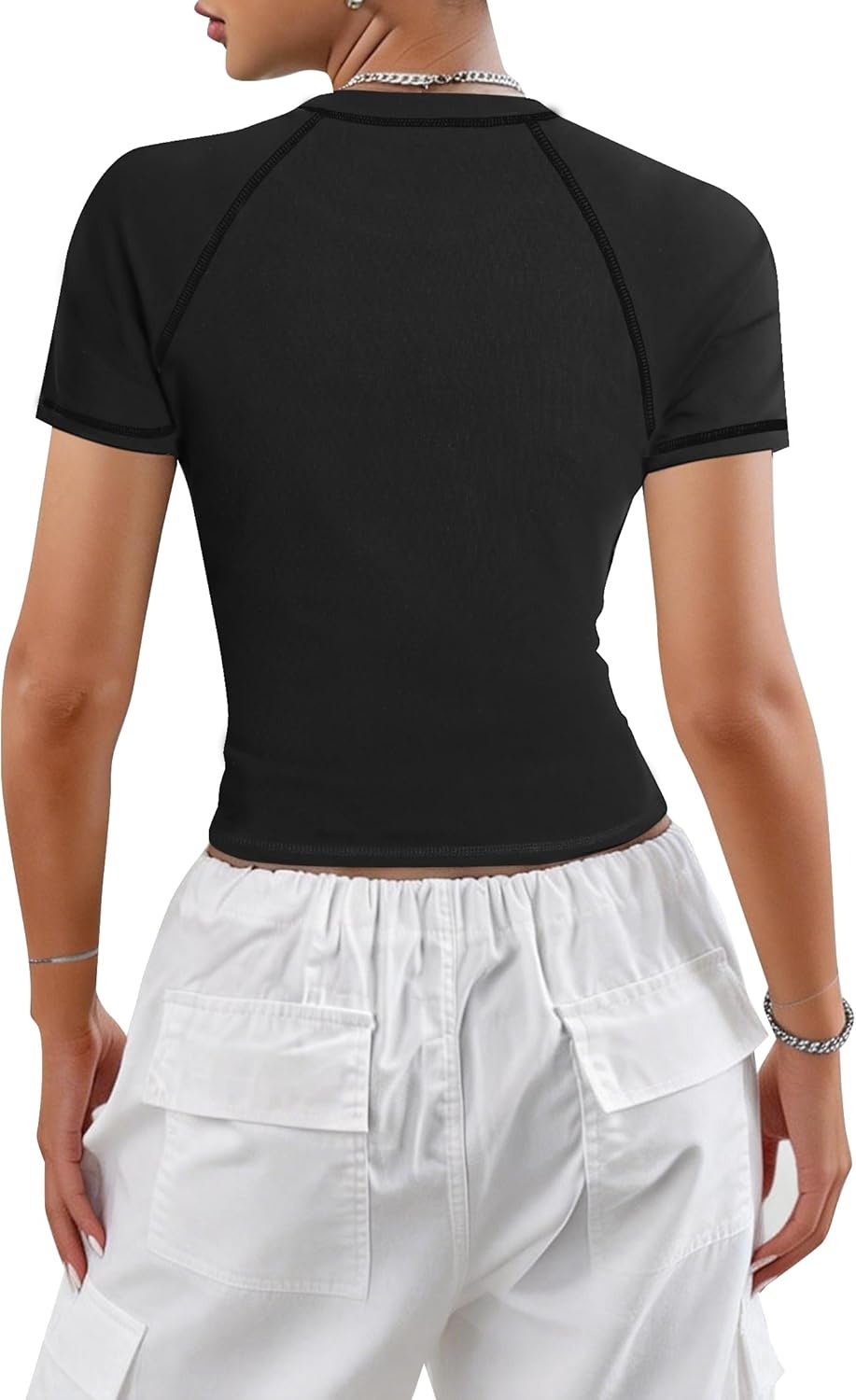 image:imageAvanova Women Raglan Colorblock Baby Tee Shirt Short Sleeve Summer Casual TopsSolid Black