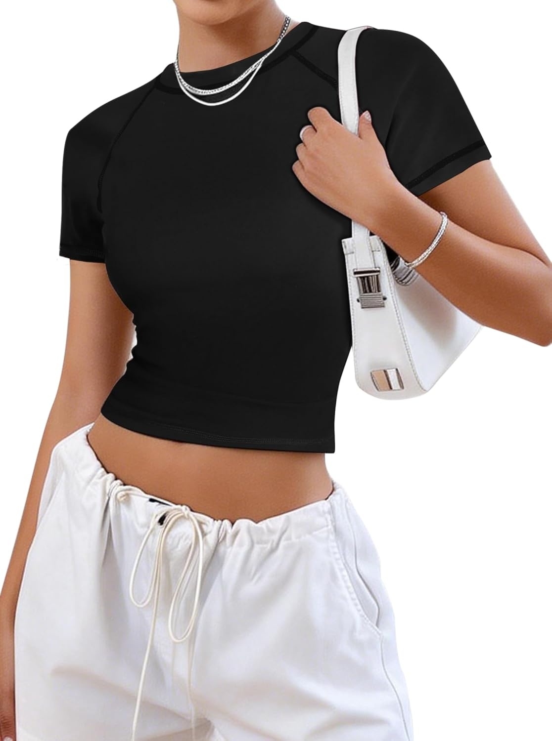 image:imageAvanova Women Raglan Colorblock Baby Tee Shirt Short Sleeve Summer Casual TopsSolid Black