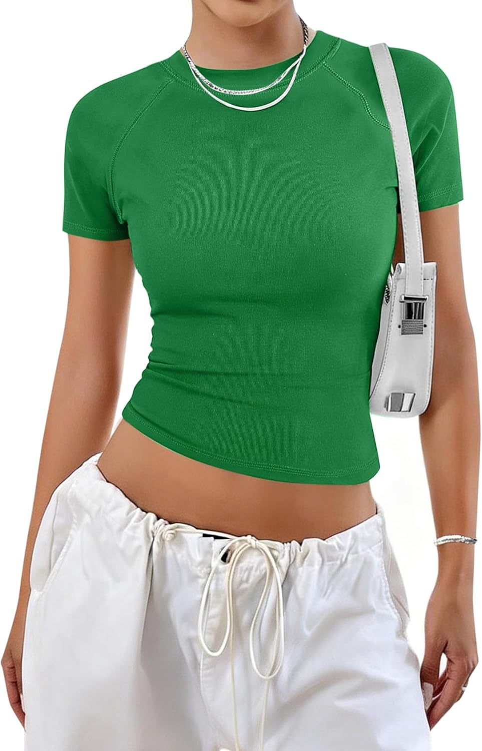 image:imageAvanova Women Raglan Colorblock Baby Tee Shirt Short Sleeve Summer Casual TopsSolid Green