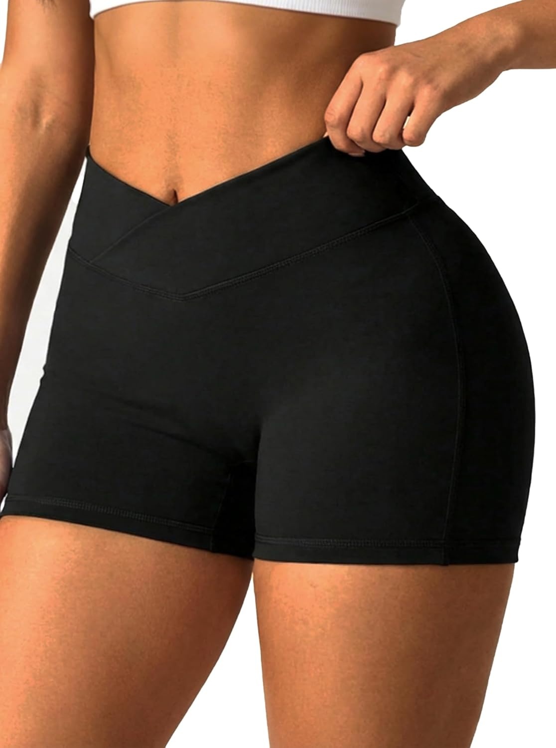 image:imageAvanova Women Scrunch Butt Lifting Shorts V Crossed High Waisted Cargo Booty Shorts with Pockets for Gym WorkoutBlack