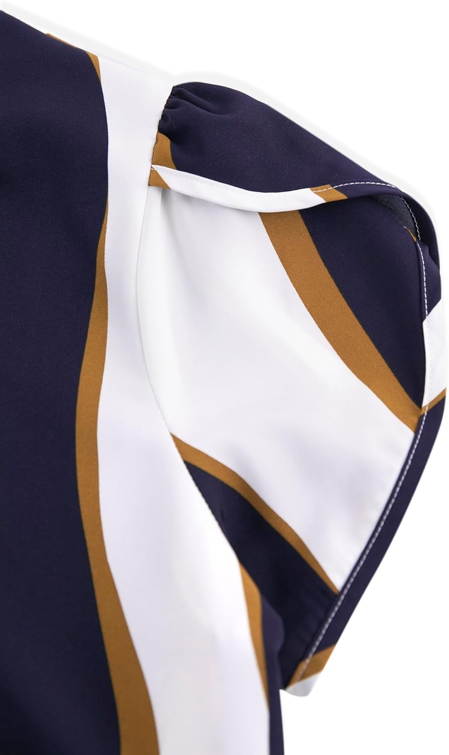 image:imageAvanova Women Short Sleeve Blouses Tie Neck Petal Tulip Sleeve Tops Work Business ShirtsMulticolor Striped