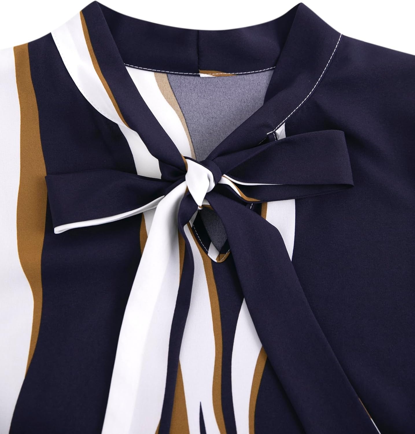 image:imageAvanova Women Short Sleeve Blouses Tie Neck Petal Tulip Sleeve Tops Work Business ShirtsMulticolor Striped