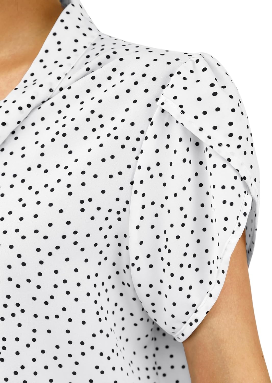 image:imageAvanova Women Short Sleeve Blouses Tie Neck Petal Tulip Sleeve Tops Work Business ShirtsWhite Polka Dot