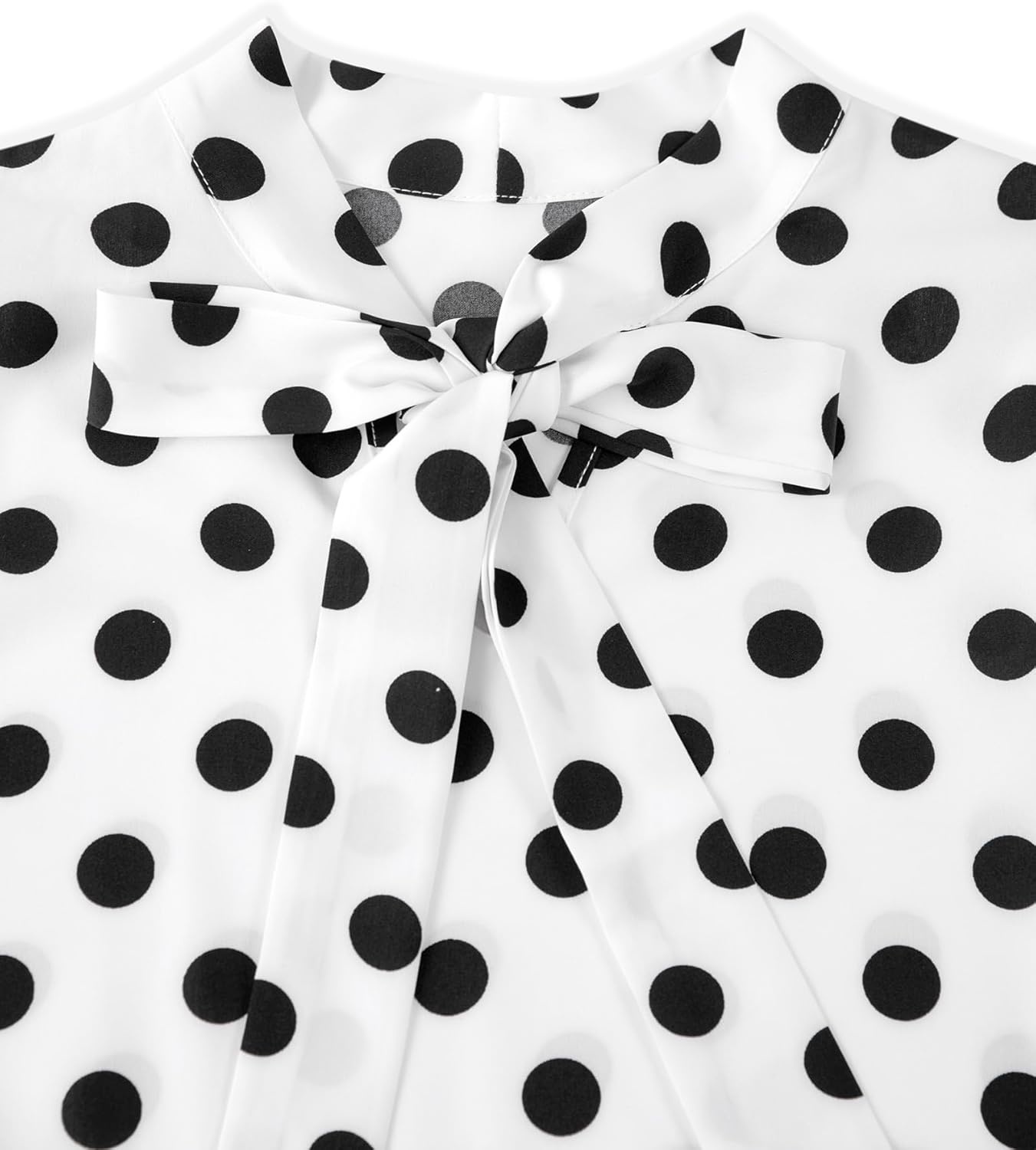 image:imageAvanova Women Short Sleeve Blouses Tie Neck Petal Tulip Sleeve Tops Work Business ShirtsWhite Polka Dots