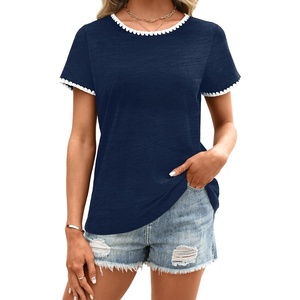 image:imageAvanova Ringer Tee Women Contrast Trim Short Sleeve Shirts Casual Summer Cotton T ShirtNavy