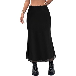 image:imageAvanova Women Boho Floral Mesh Long Skirts Elastic High Waisted Mermaid Hem 90s Grunge Maxi SkirtBlack