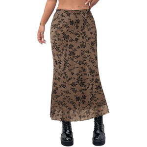 image:imageAvanova Women Boho Floral Mesh Long Skirts Elastic High Waisted Mermaid Hem 90s Grunge Maxi SkirtCoffee Brown