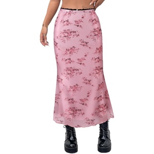 image:imageAvanova Women Boho Floral Mesh Long Skirts Elastic High Waisted Mermaid Hem 90s Grunge Maxi SkirtPink