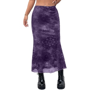 image:imageAvanova Women Boho Floral Mesh Long Skirts Elastic High Waisted Mermaid Hem 90s Grunge Maxi SkirtPurple