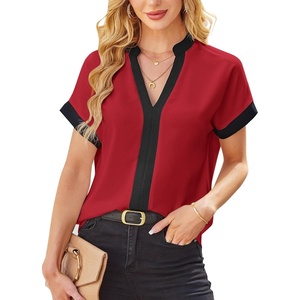 image:imageAvanova Women Color Block V Neck Short Sleeve Blouses Shirts Work Elegant Dressy TopsRed Black